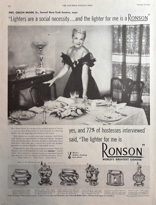 1951 Ronson Lighters Worlds Greatest Mrs Orson Munn Hostess Vintage Print Ad