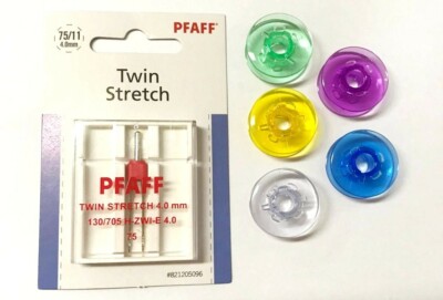 Original Pfaff Zwillingsnadel 4.0/75  + 5 farbige Spulen für Pfaff..