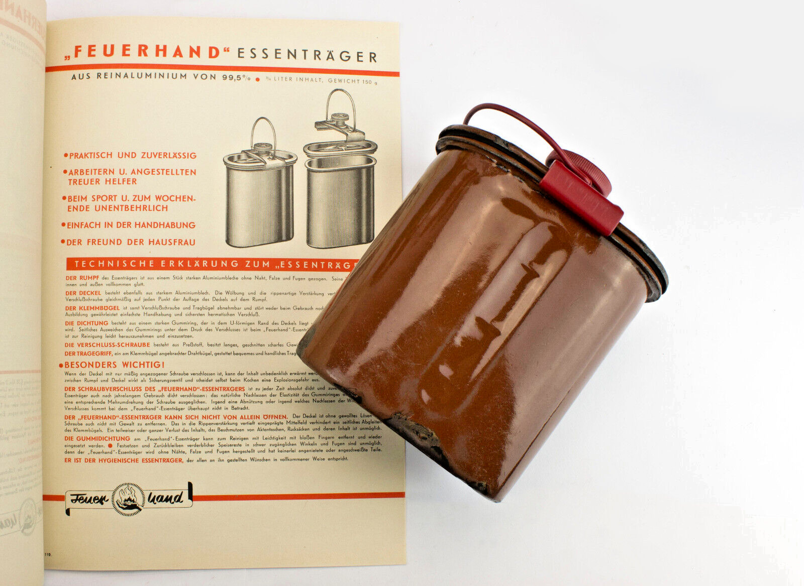 FEUERHAND Essenträger Germany Food Container 1940s Enamel Mess Kit WWII Camping