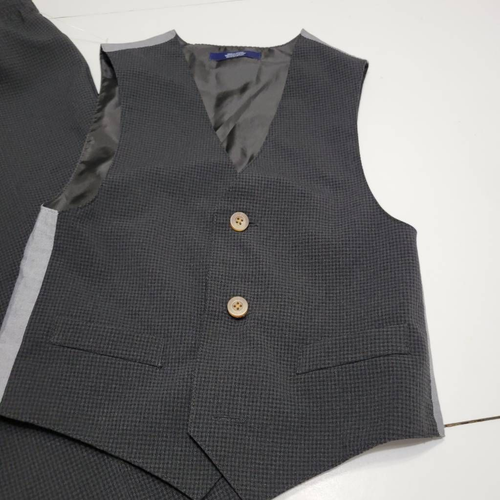 Izod Boys 2 Piece Pant Suit Set Black Gingham Pockets Buttons Elastic Waist 5 - Picture 3 of 12