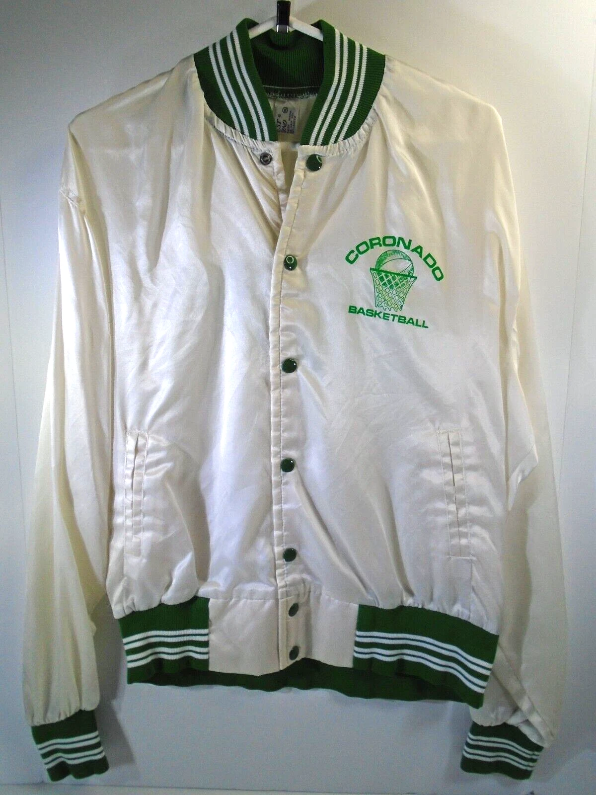 Vtg Coronado Islanders Basketball Satin Bomber Jacket Men XL West Wind WHITE GRN