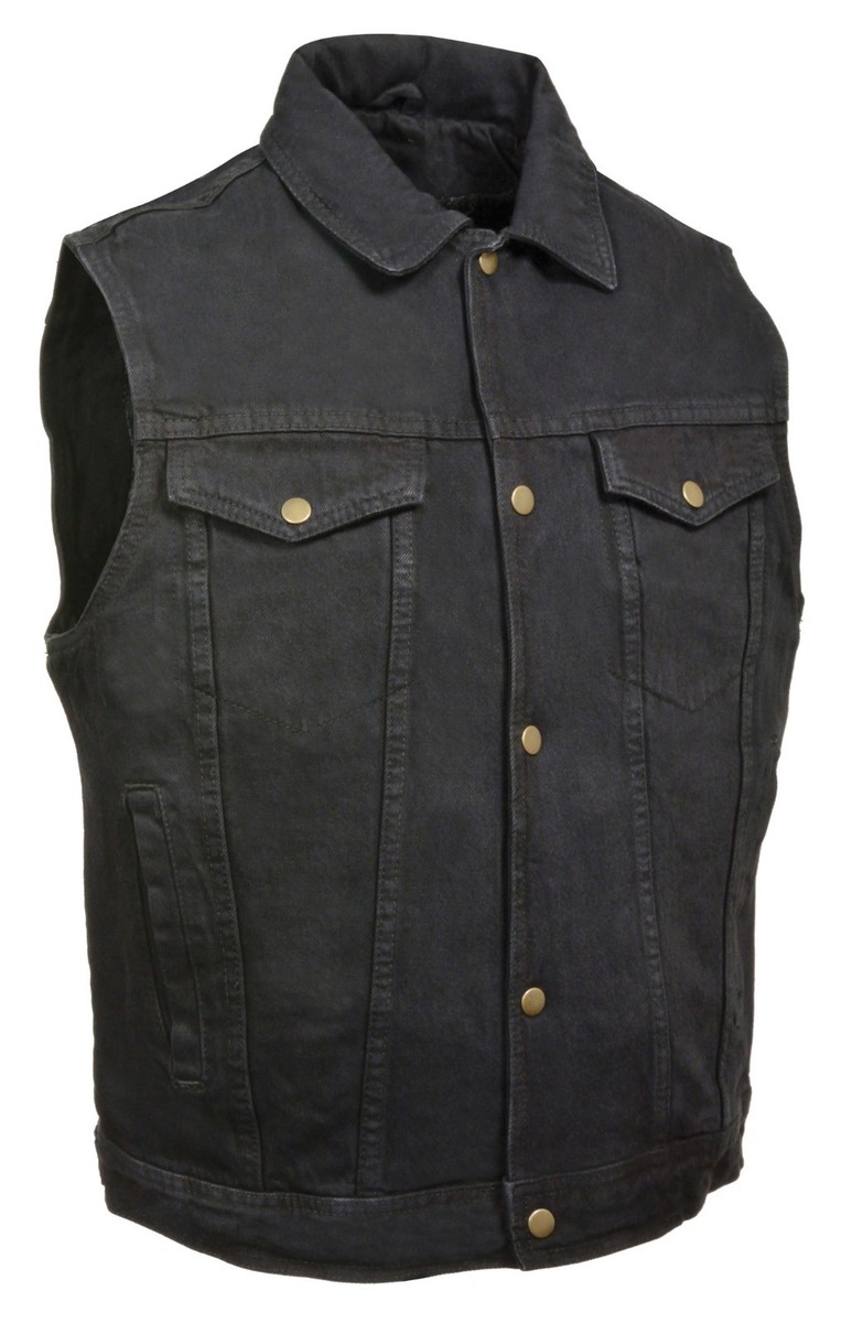 Mens DM1331 Classic Snap Front Black Denim Vest with Shirt Mens DM1331 Classic Snap Front Black Denim Vest with Shirt