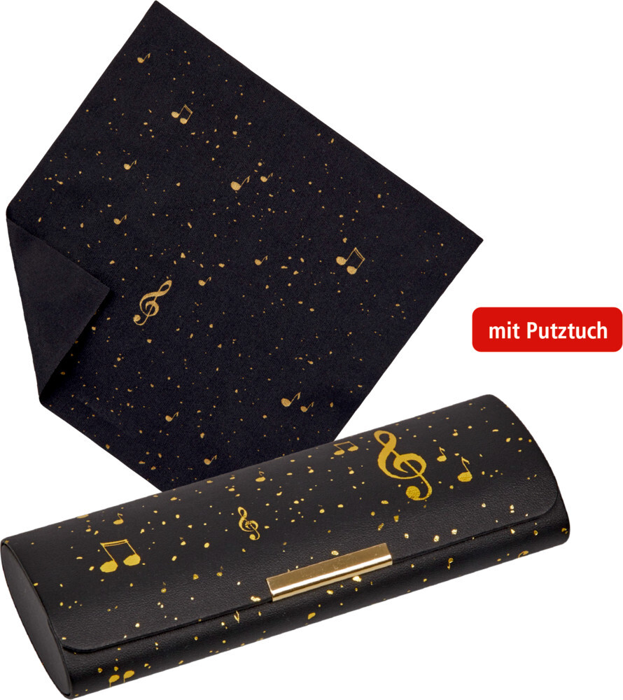 Schwarz/Gold Brillenetui Mit Putztuch "Noten Allover" - All About Music - Image 3