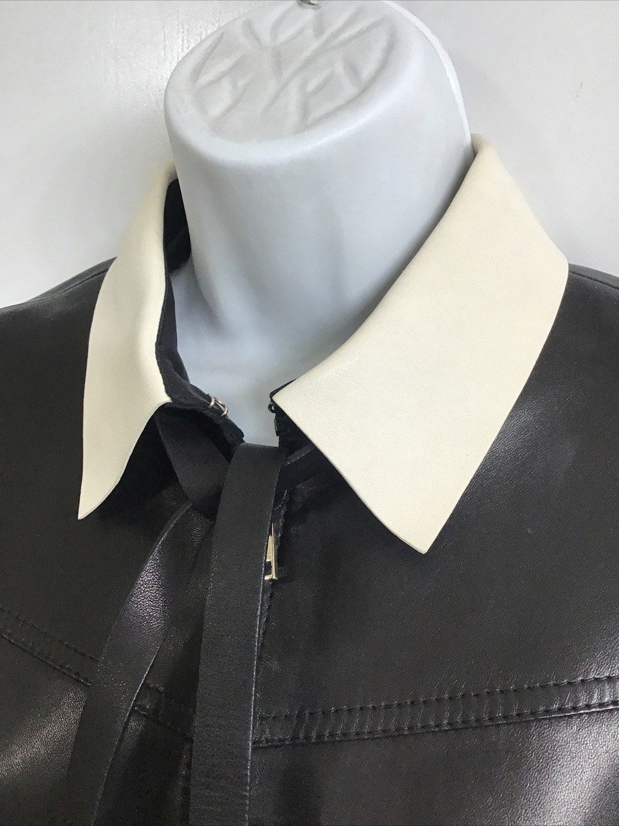 Valentino Lambskin Jacket White Point Collar Neck Strap Zipper