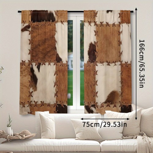 2 Panels 3D Vintage Cowhide Curtains Window Drapes for Bedroom Living Room - Picture 11 of 39