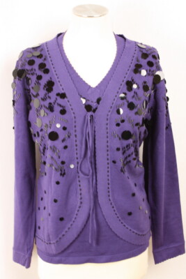 LUXUS Damen Twinset Top+Cardigan lila Perlen Pailletten IMAGINI Gr.36,38,40