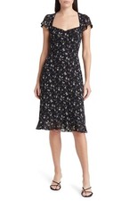 Reformation Rosi Black Floral Lucien Print Sweetheart Neck Mini Dress - Size 0