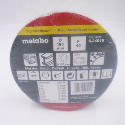 25pk Metabo 624019000 6'' P40 Hook and Loop Sanding Sheets Discs Sandpaper