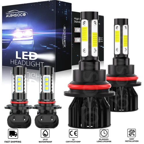 For 2002-2005 Dodge Ram 1500 2500 4Pcs White 9007 LED Headlights+9006 Fog Light