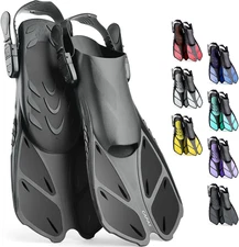 Snorkel Fins, Swim Fins Travel Size Short Adjustable for Snorkeling Diving Adult