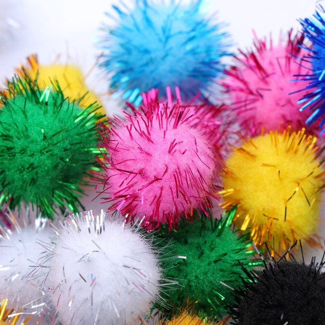 80pcs Assorted Color Sparkle Balls Cat Toy Balls Tinsel Pom Poms