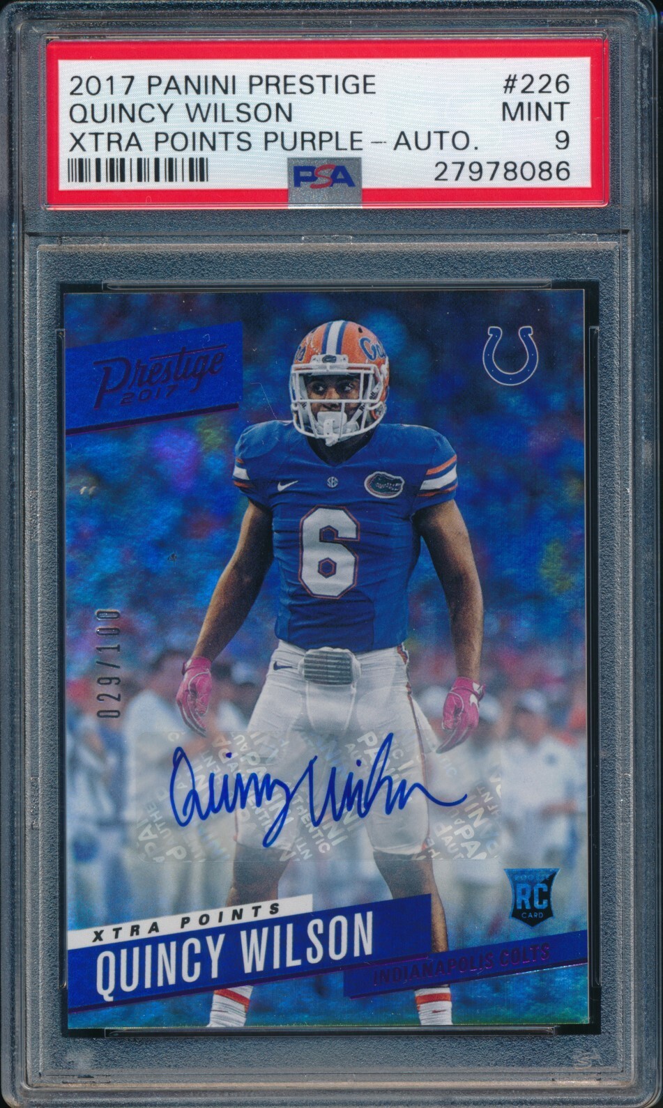 Quincy Wilson Panini Prestige #226 Signature-Purple Xtra Points