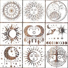 9 Pieces Large Mandala Sun and Moon Stencil Butterfly Flower Tree Paint Stenc...