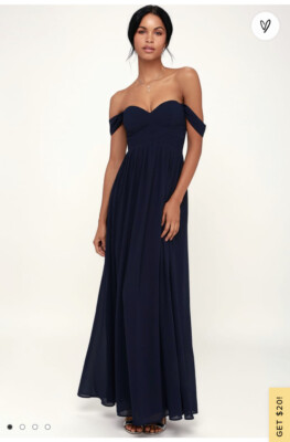 Lulus Harmonious Love navy Off-the-Shoulder Maxi Dress medium NWT