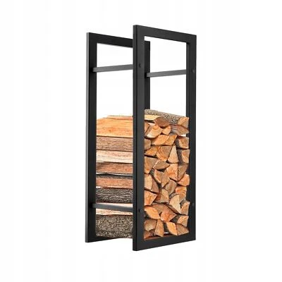 Cadre en bois de cheminée KADAX, en acier, support en bois de cheminée noir, ... - Photo 1/4