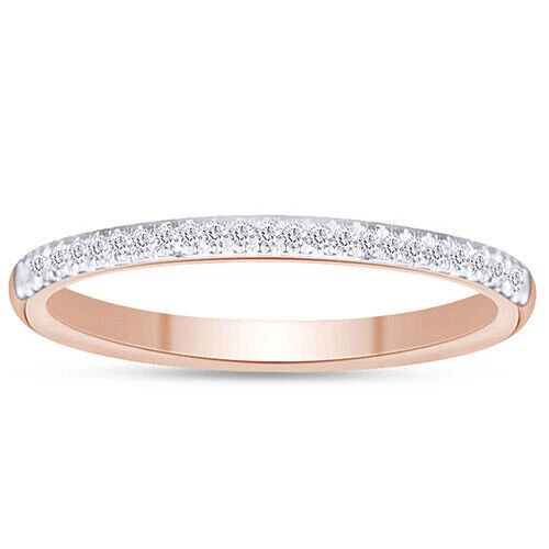 Alianza de boda de media eternidad de 1/7 quilate diamante redondo natural oro rosa de 14 quilates Foto 2 de 4