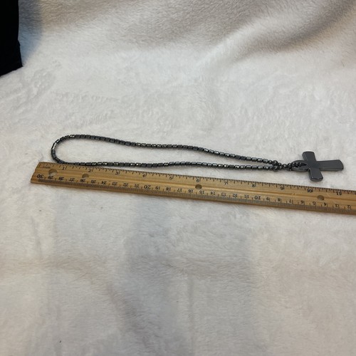 Vintage Black Hematite Necklace with Cross Pendant 18” Magnetic Clasp - Picture 3 of 6