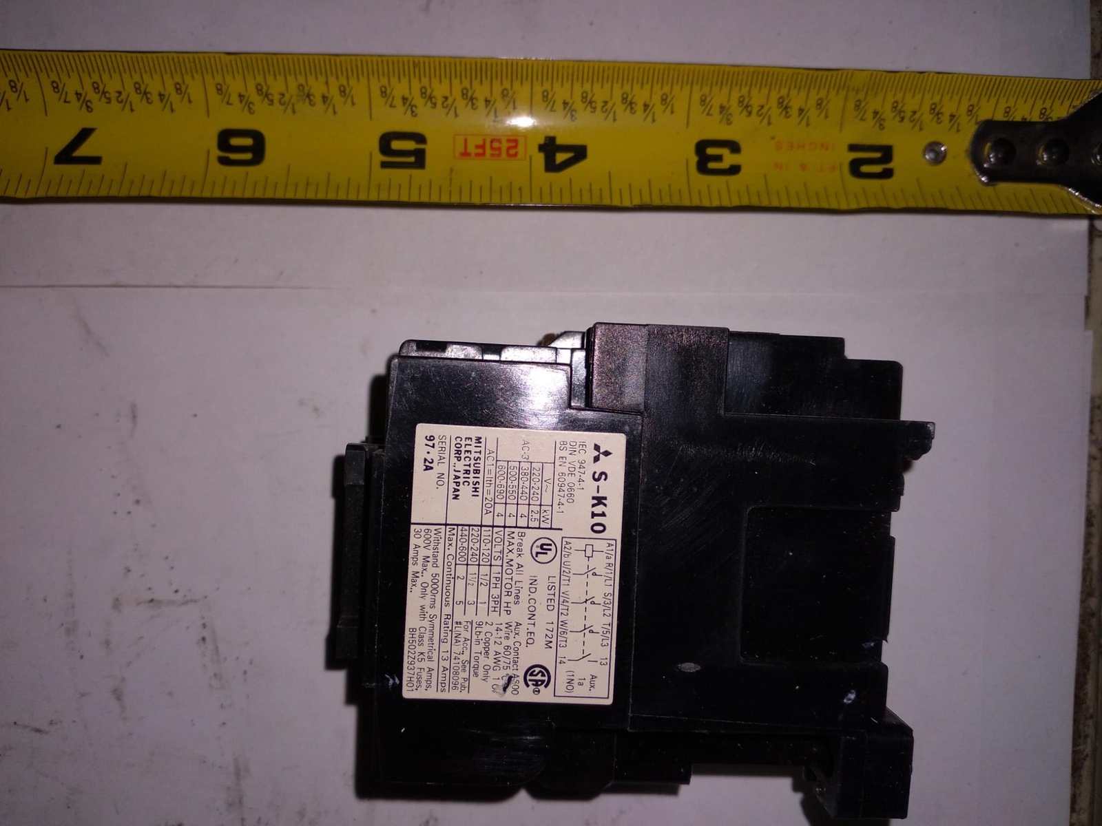 MITSUBISHI ELECTRIC S-K10 SERIAL NO. 97.2A 220-690V 2.5-4KW 5000RMS 600V K5FUSE
