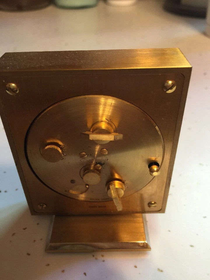 Rare GUARDIER Swiss Made Eight 8-Day ALARM CLOCK, Small 2.5"x3" Gold Tone - Image 3 of 4