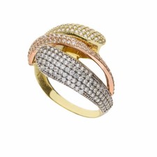 OmniaOro 18 Carat Pavé Ring in Yellow White and Rose Gold with White Zirconia
