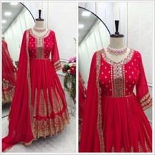 PRESENTING RED HEAVY FAUX GEORGETTE GOWN WITH DUPATTA FOR WOMEN  GIRLS