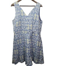 Gap Sleeveless Geometric Swing Dress Pockets Double V Neck Linen 16 Tall