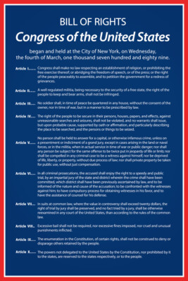 Bill of Rights of The United States of America Historical Poster 12x18
