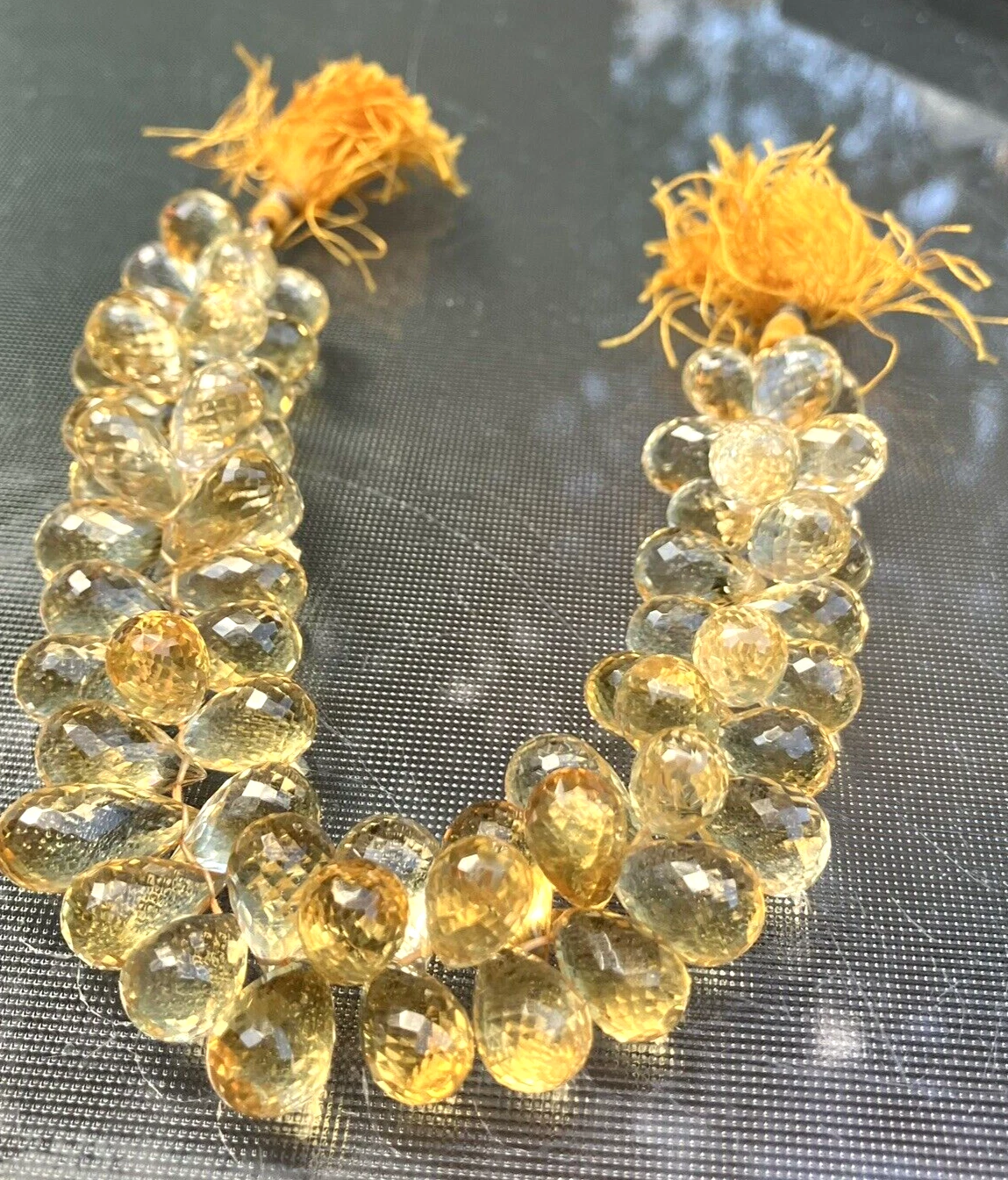 Véritable lien de perles larme à facettes citrine, qualité suprême, naturel, non teint