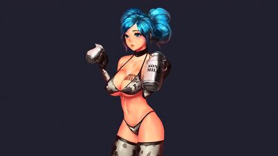 Anime girls sona league legends bikini cyan hair looking Playmat Gaming Mat Desk