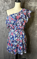Perfectly Priscilla Dress Small One Shoulder Blue Floral Boho Tiered Preppy NEW