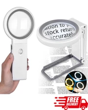 30X 10X Magnifying Glass with LED Light & Stand - Folding Handheld Magnifier