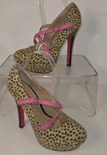 Betsey Johnson Davita Leopard Pink Trim Buckle Stiletto Heels Women s Size 8M