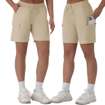 Loose Women Five-pointed Shorts with 4 Utility Pockets Summer Lightweight Quick-