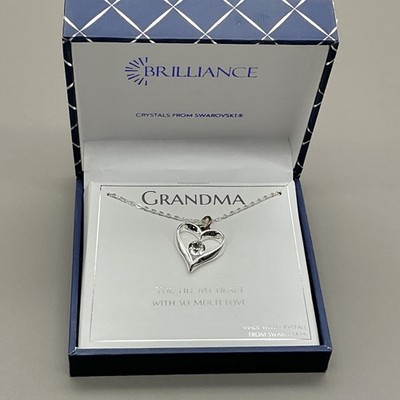 Brilliance Necklace Silver Tone Grandma Heart Pendant Swarovski Crystal Jewelry