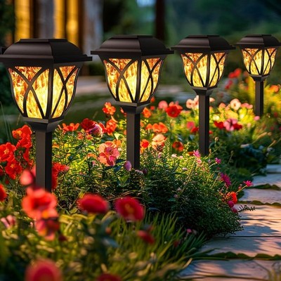 Solar Gartenleuchten 6 Stück LED Flackernde Flamme Solarlampen für außen