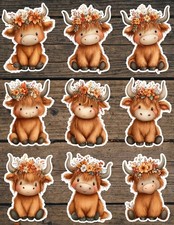 Cute Autumn Highland Cow Die Cut Vinyl Stickers Scrapbooking Laptop Waterbottle