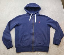 Polo Ralph Lauren Hoodie Mens Medium Blue Full Zip Jacket Pockets Pony