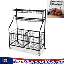 Sports Gear Organizer Rolling Ball Storage Cart with Wheels for Garage Toys