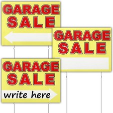 3 Pcs Garage Sale Sign with Metal Stakes 12 x 16 Inch Double Sided Corrugated...
