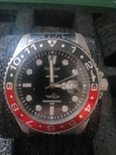 Men's Diver Wristwatch Black Dial Red/Black 12-Hour Bezel Date 100m SS
