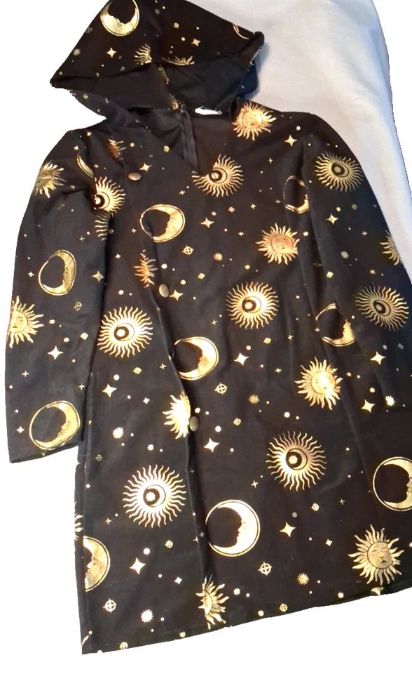 Sun & Moon Metallic Adult Cloak Gold Black Witch Pagan Moon Dance Sun Midnight - Image 2 of 4