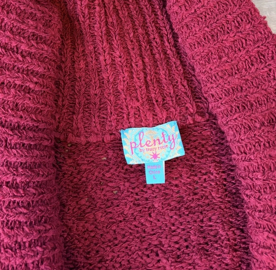 Plenty By Tracy Reese 华夫饼厚开衫毛衣 L 码腰带口袋 Anthr — 第 3/4 张图片