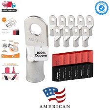 10pcs - 2/0 Awg - 3/8" Stud - Battery Lugs - Ring Terminal Connectors with 12...