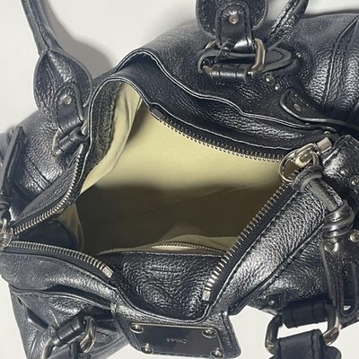 Chloé Paddington Bag Metallic Silver Leather Hand Tote Padlock Key