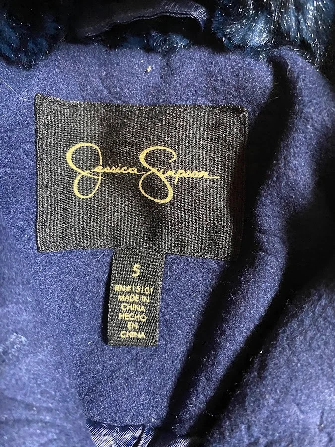 Chaqueta de Invierno Jessica Simpson Abotonada Abrigo Guisante con Capucha Azul Marino Talla 5 Foto 3 de 4