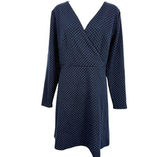 Ann Taylor Loft Navy Blue Thick Knit Long Sleeve Wrap Look V-Neck Dress sz 14