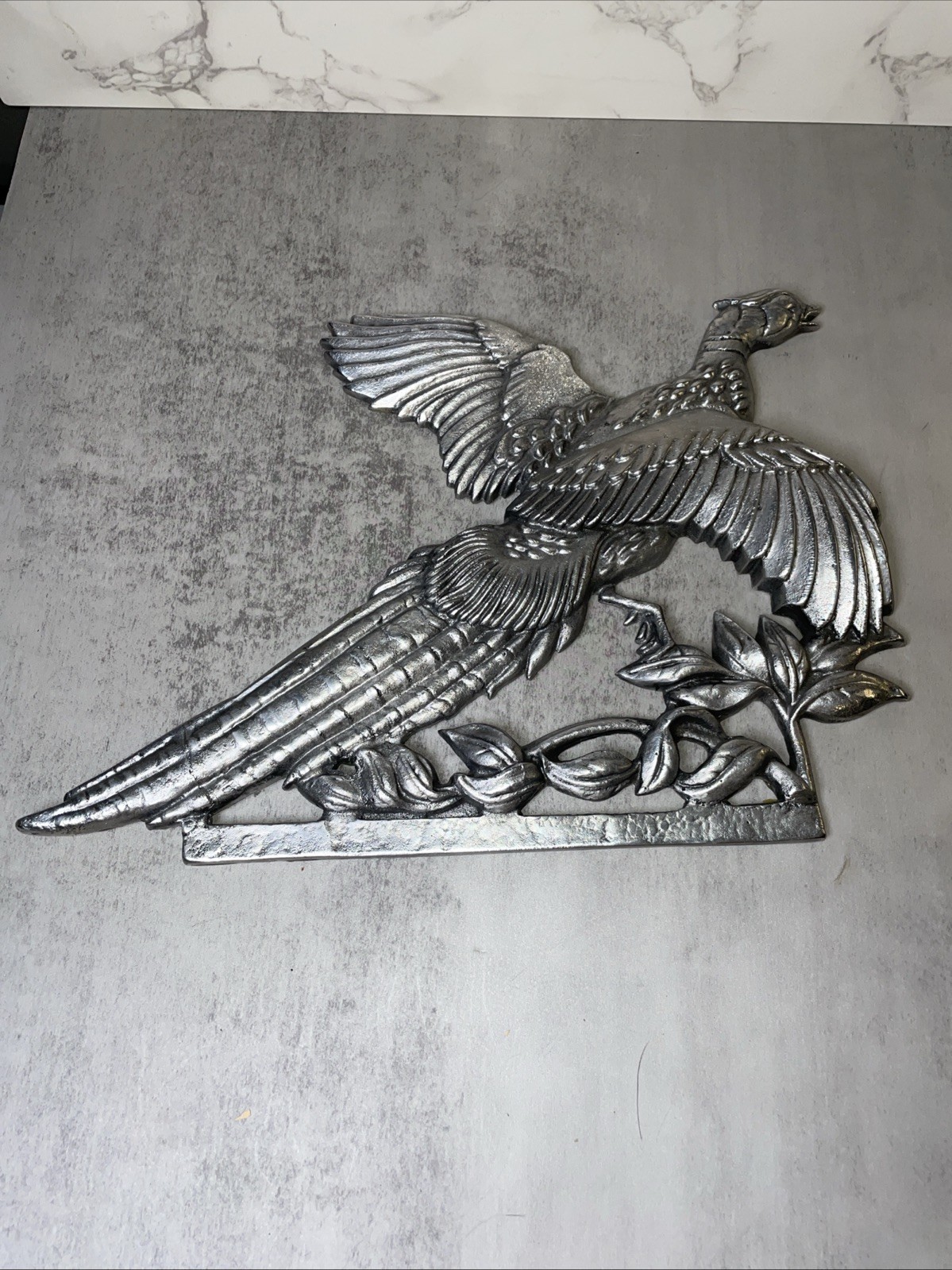 VINTAGE CAST ALUMINUM PHEASANT WALL HANGING HUNTING CABIN DECOR 12 x 9