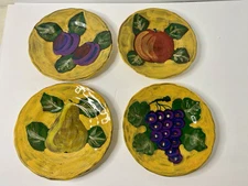Arte Italica Handpainted 8" Fruit Dessert Plates Plum Pear Grape Set Made Italy