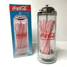 Vintage 1992 Coca-Cola Straw Dispenser Glass Holder Soda Drink Diner Made USA