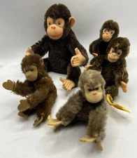 VINTAGE LOT OF 5 STEIFF MONKEY JOCKO JOINTED MOHAIR MINIATURE PLUSH DOLLS TOYS